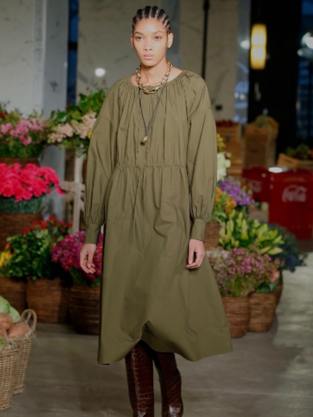 Jason Wu Olive Green Scoop Neck Midi Dress- Size M